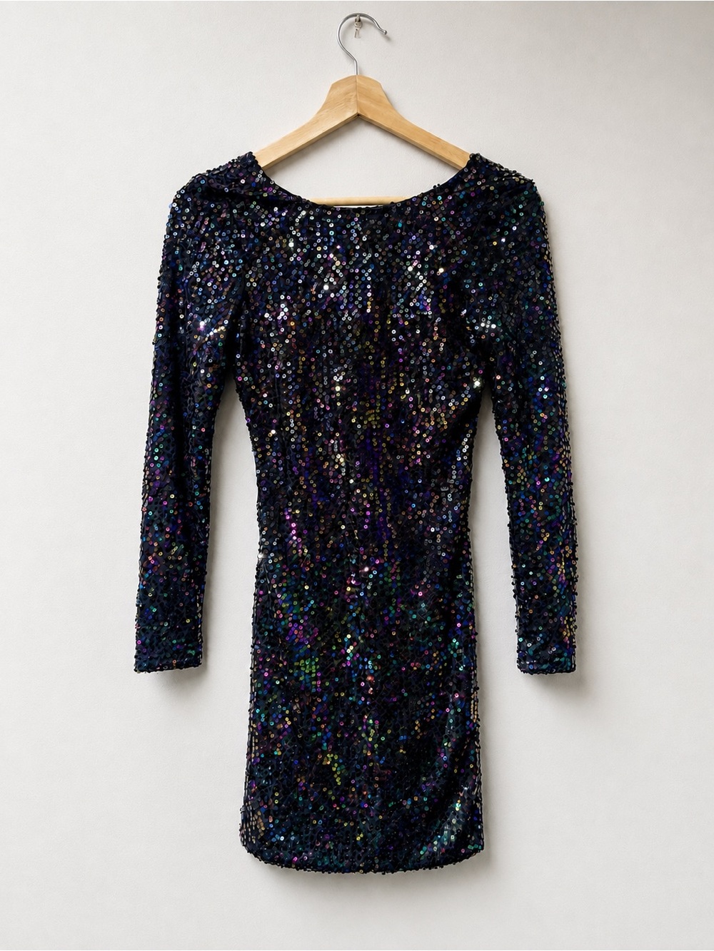 Black Iridescent Sequin Mini Dress XS Homecoming Party Cocktail Disco Glam